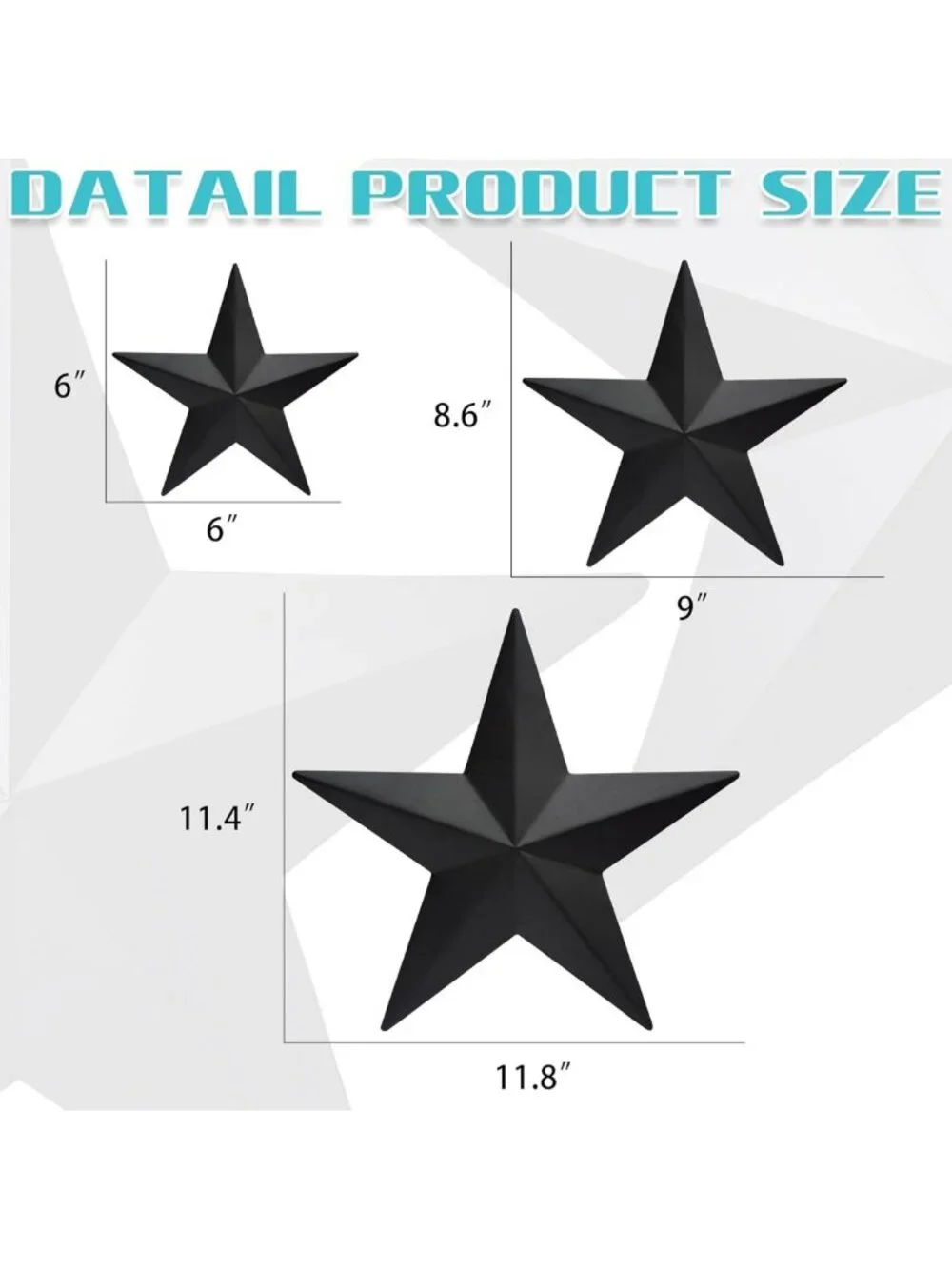 Rustic Black Barn Star Wall Decor Set - 3 Metal Stars for Farmhouse